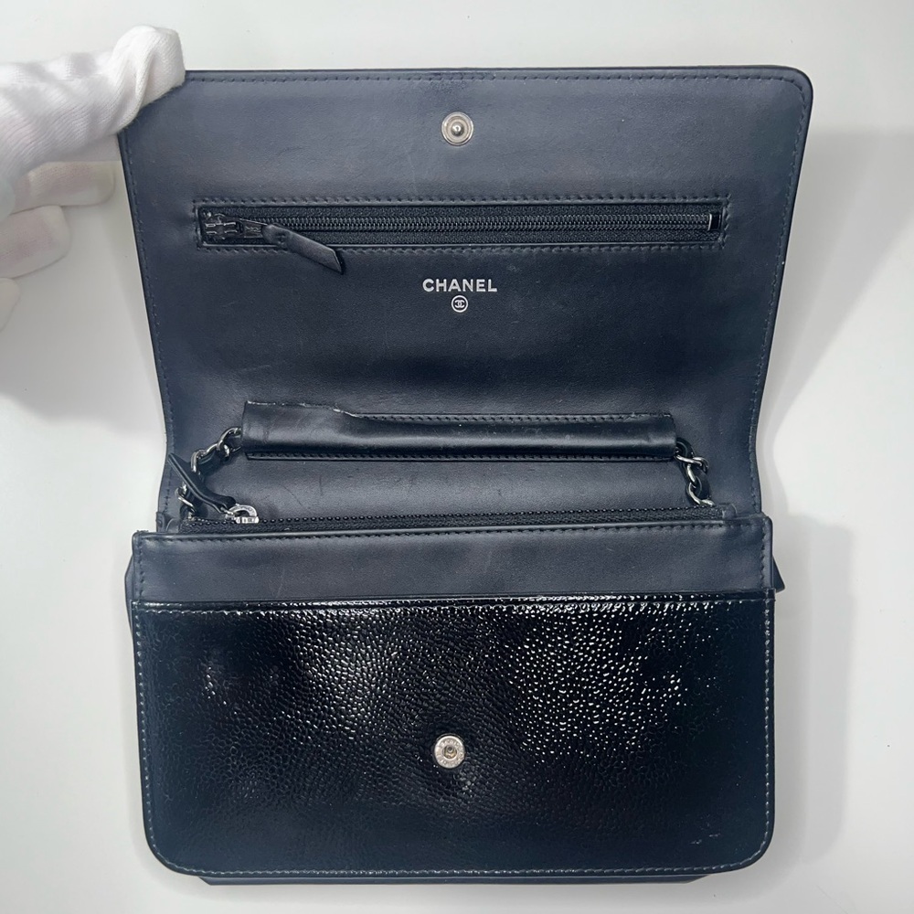 CHANEL | Black Patent Caviar Leather Wallet on Chain - Picture 10 of 13
